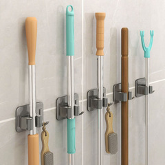 Mop wall-mounted clip hook without punching bathroom wall buckle fixed hanger mop broom storage artifact