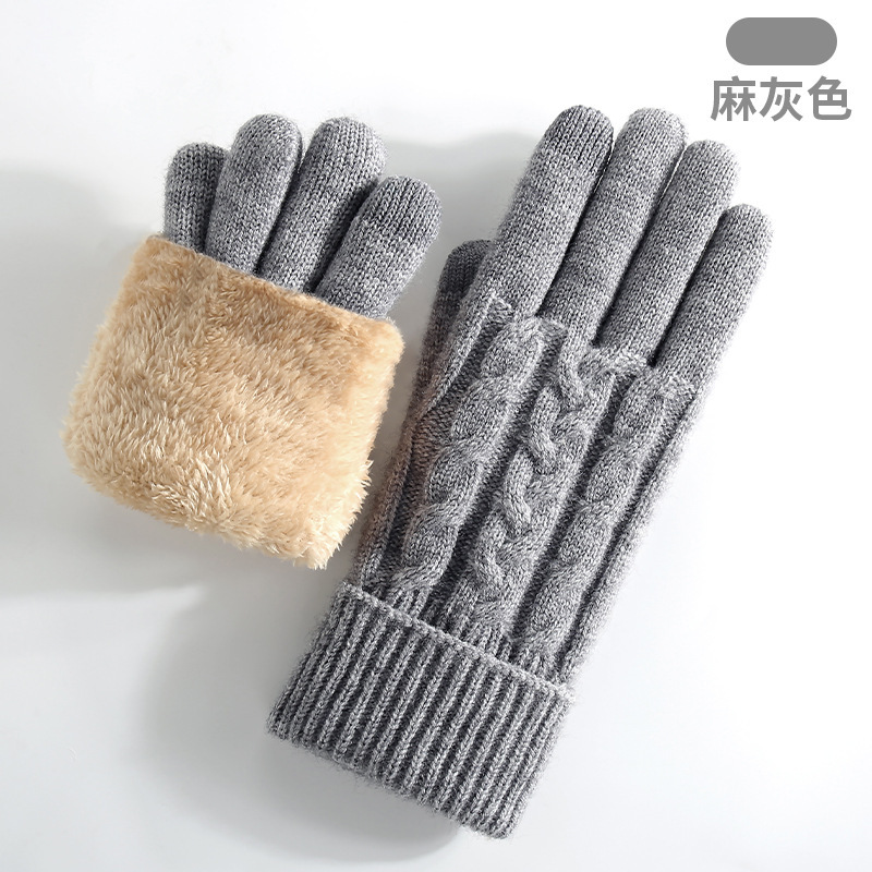 新しい女性用ニット手袋冬二重層プラスベルベット厚く暖かく防寒ジャカード屋外ウールタッチスクリーン手袋|undefined