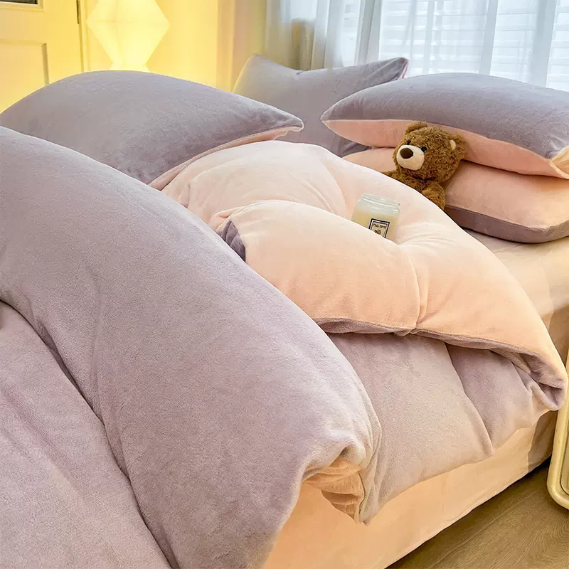 纯色牛奶绒2025新款床上四件套秋冬季保暖床笠珊瑚绒床单被套床品