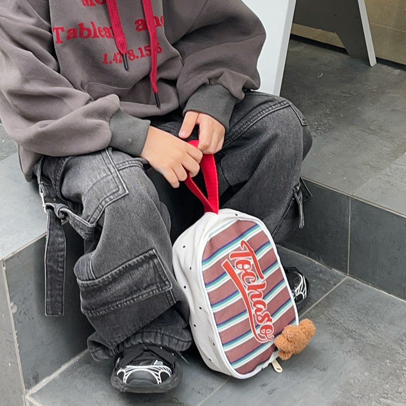 Bolso americano de rayas para niños y niñas letras de estilo occidental lindo oso colgante monedero nuevo bolso de almacenamiento para niños