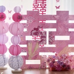 紫色のウェディングルーム装飾セット、結婚式の背景壁装飾、「喜」の文字、床置きの婚約祝いの文字、モーニングローブ撮影