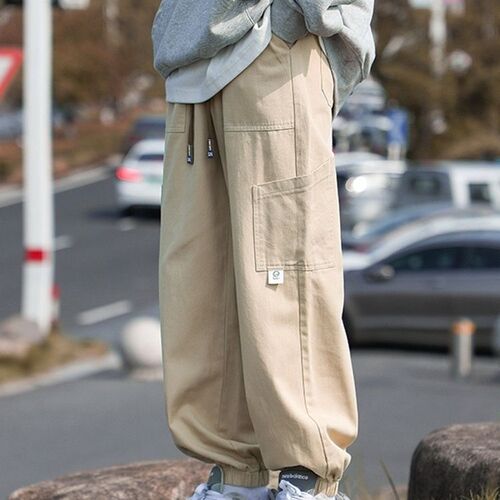 Japanese workwear pants for men, winter lined, ribbed ankle casual pants, autumn and winter trendy brand pilot pants for men, unisex pants for men