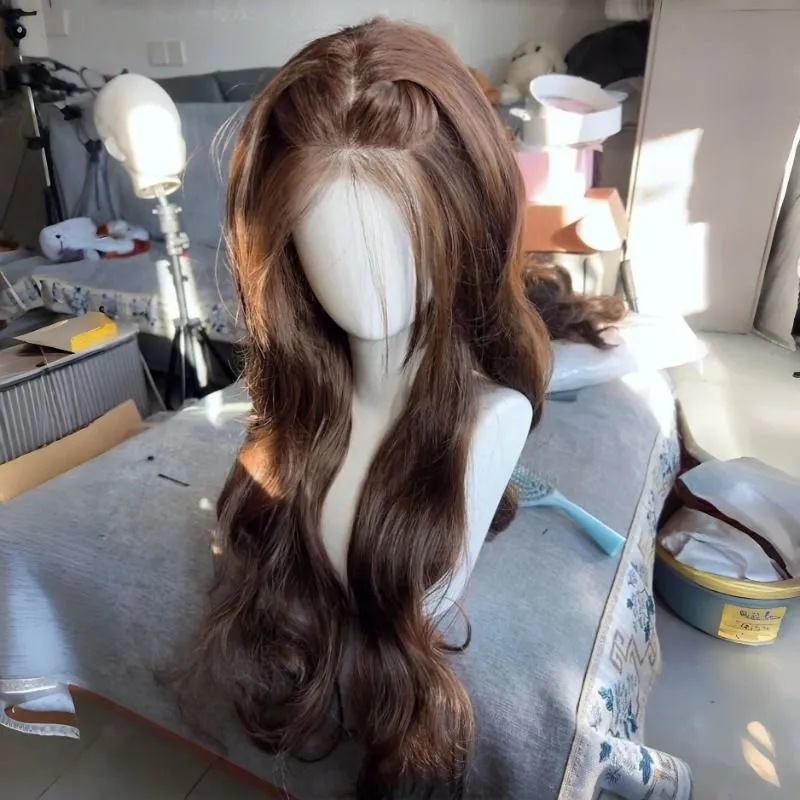 Jiwoo Princess Head Lace Front Wig Vintage Natural Fine-Trimmed Long Curly Hair Wig Daily Realistic Full Head Wig