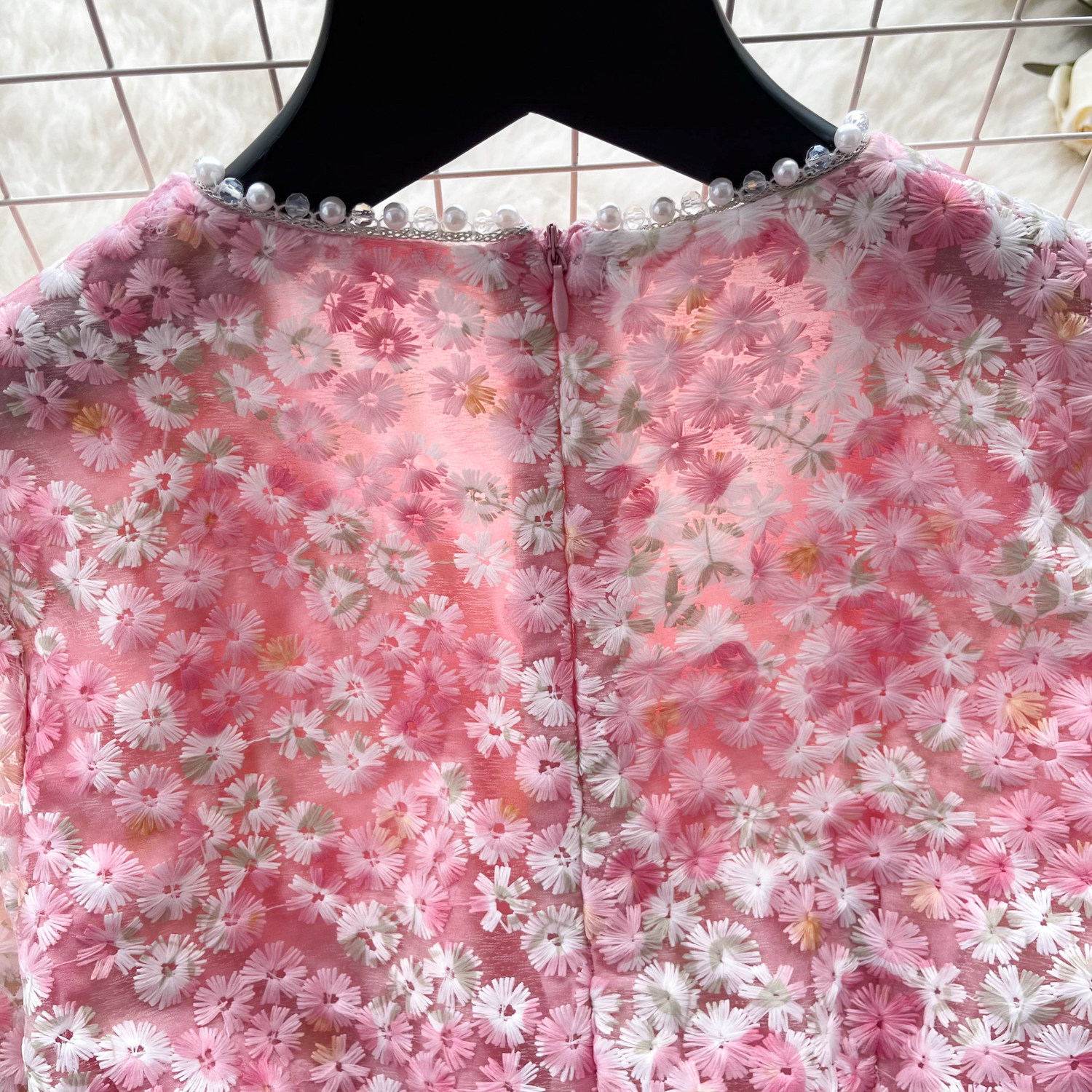 Women's Pink Lace Hollow Out Dress Short Sleeved High Waisted A-Line Skirt Elegant Slimming Commute Summer Dress_ecoleips.com