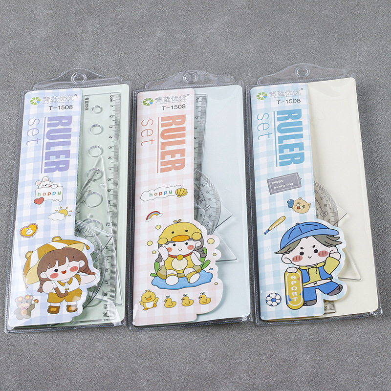 かわいいアニメ物差し小学校専用セット4点セット定規直定規三角定規測定器学生文房具卸売り|undefined