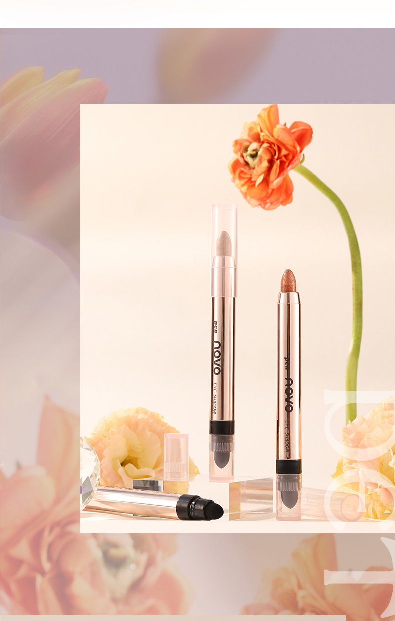 NOVO Lazy Person's Double-headed high-gloss eyeshadow pen with pearlescent fine glitter brightening and contouring, one-touch shaping eyeshadow stick, affordable makeup undefined
