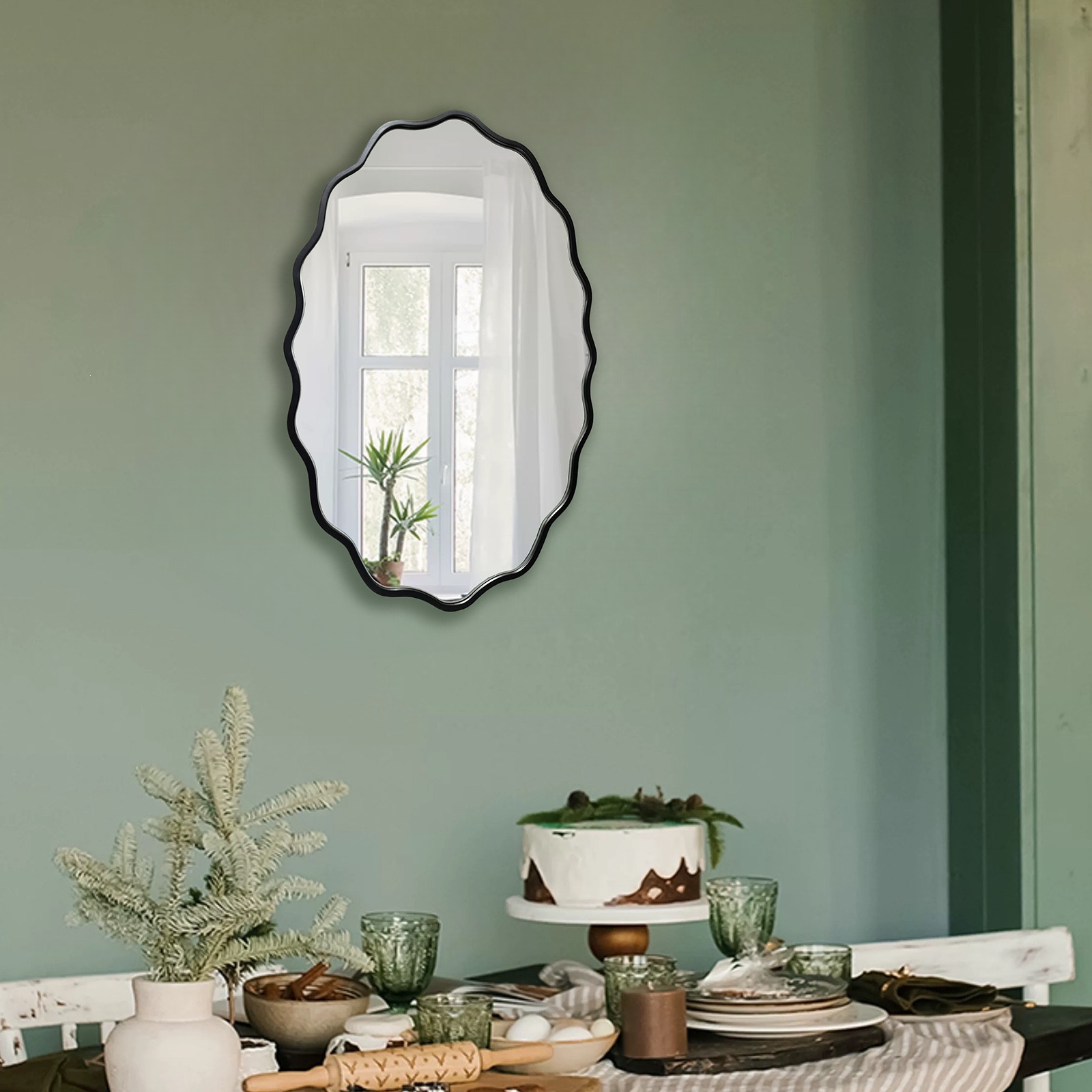 Espejo Decorativo de Pared de Madera Colgante para Baño y Sala de Estar image 4