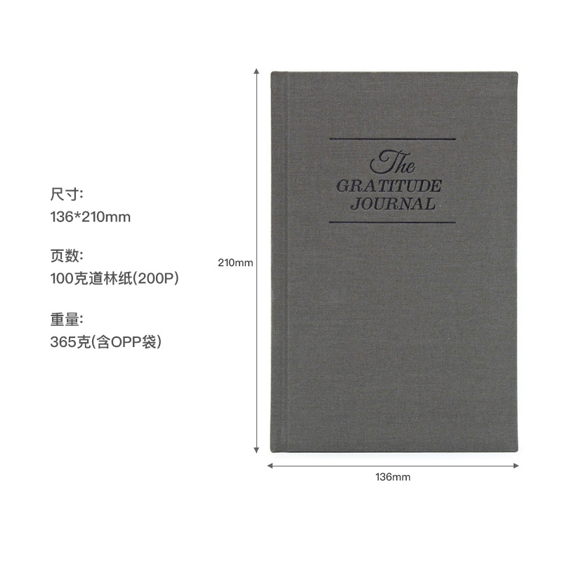 Diario de gratitud transfronterizo con cubierta de lino, cuaderno de papel Dowling engrosado, cuaderno de tapa dura A5 para negocios, venta al por mayor