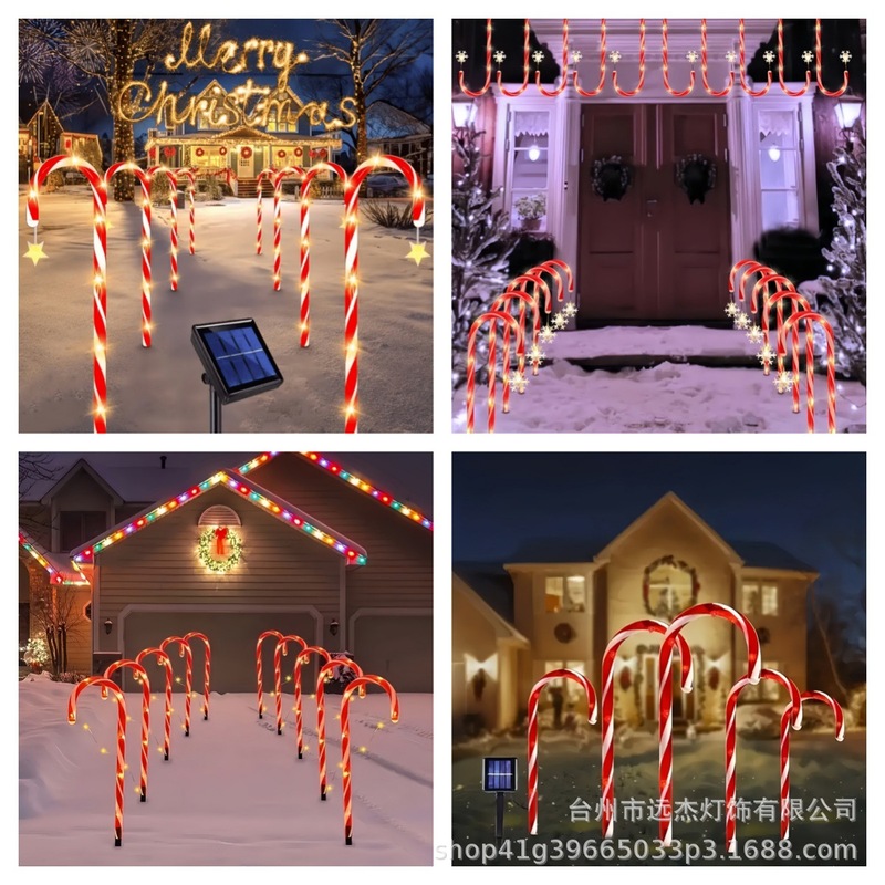 新しい太陽エネルギーのクリスマスの星の雪のペンダントの松葉杖のランプはクリスマスのシーンのキャンディーの松葉杖のランプを挿して明かりをつけます。|undefined