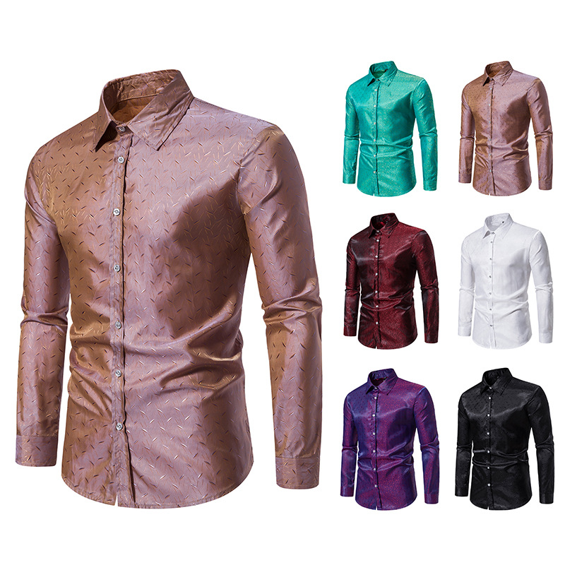 New 2024 men's jacquard casual long sleeved shirt, fashionable, youthful, and trendy for men_voghion.com
