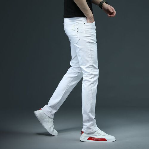 High-end Spring and Autumn New Men's Pure White Jeans Fashion Korean Slim and Handsome Jeans Trousers Men's Trendy