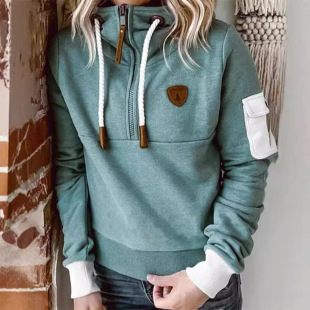 Cross-border foreign trade half zipper stitching sweater