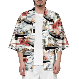 Foreign Trade Cross-Border Hawaiian Style 15 Beach Style 3D Digital Printing Trendyy Japanese Style Beach Kimono Cardigan