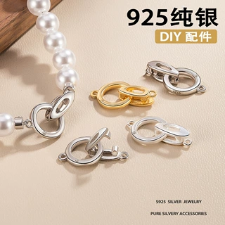 S925纯银镀18K金DIY配件珍珠扣子手链扣水晶项链扣尾扣连接扣饰品