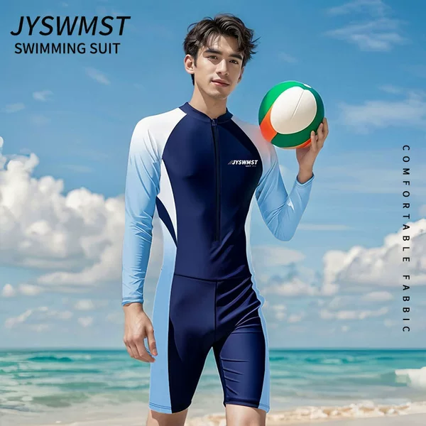 Men's one-piece swimsuit sunscreen quick-drying short-sleeved professional surfing long-sleeved sunscreen adult plus size youth swimming