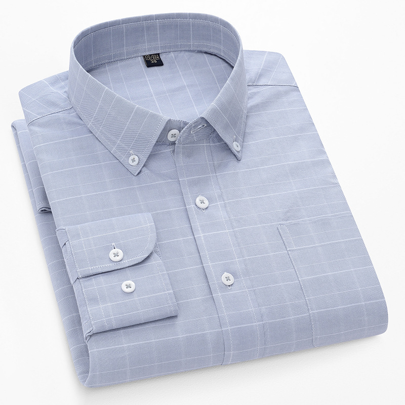 2024 Nueva camisa a cuadros de algodón de manga larga Oxford camisa de los hombres de negocios casual todo fósforo camisa de los hombres de moda