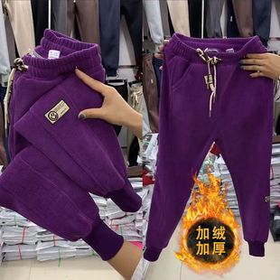 Autumn and Winter New Corduroy Fleece-Lined Sweatpants for Women, Korean Style Casual Jogger Pants, Slimming Harem Pants, Loose for Outdoor Wear
