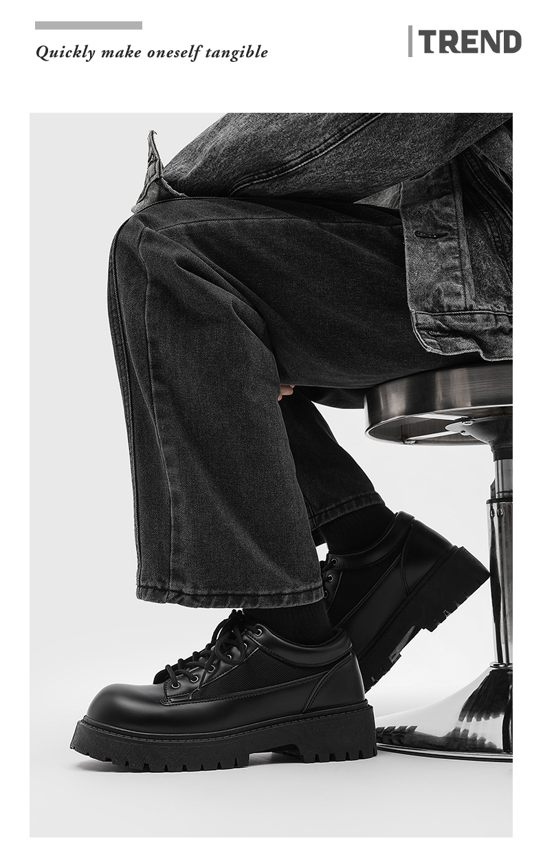 Chaussures Derby noires à semelle épaisse, style britannique, pour homme, idéales pour un mariage ou un costume._voghion.com