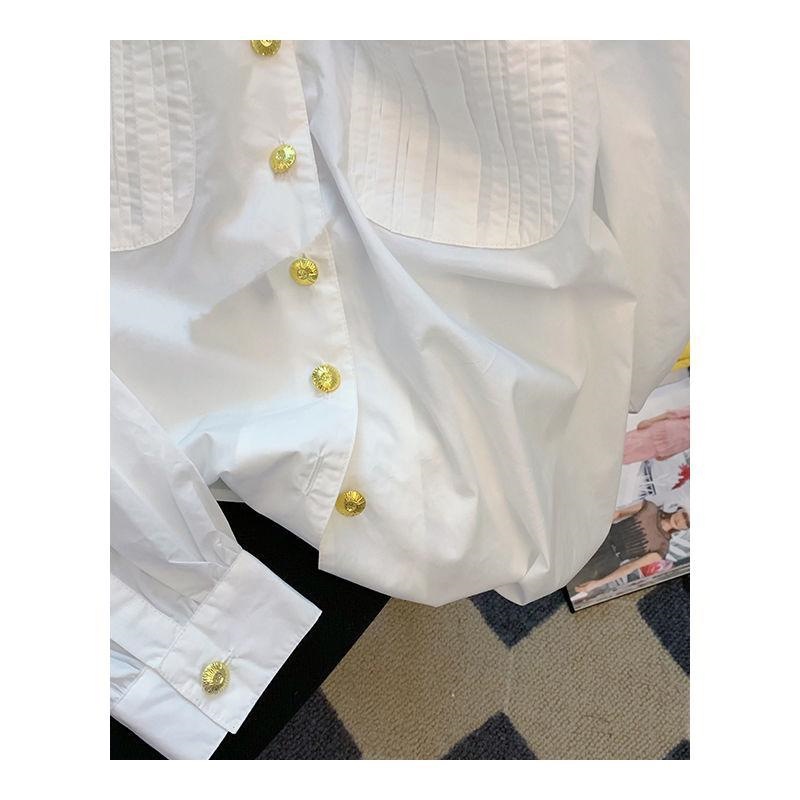 Abbigliamento da donna Camicia chic a maniche lunghe con colletto per donna Primavera Autunno Giacca ampia stile retrò Top Design Niche_voghion.com