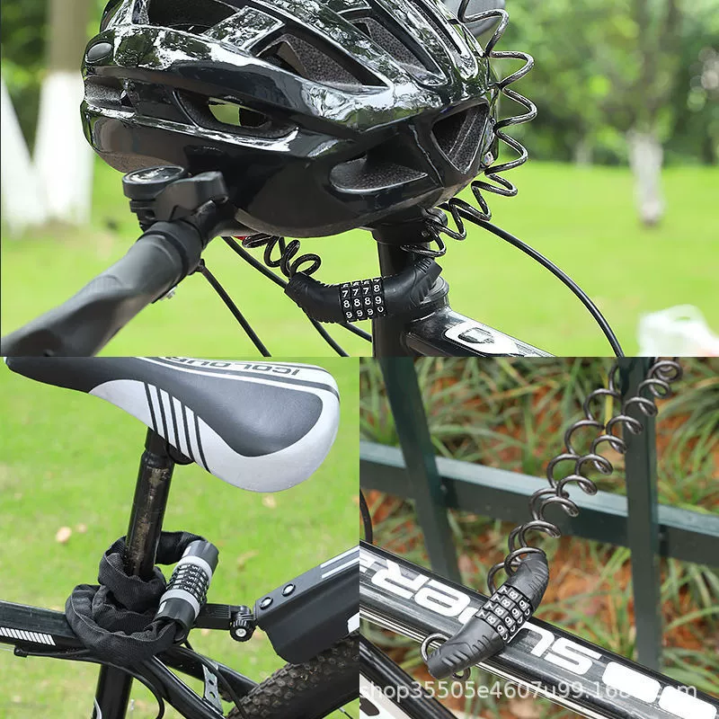 Yoli Outdoor Bike Lock with Helmet Lock - Portable Coiled Steel Cable, 4/5-Digit Password, Anti-Theft