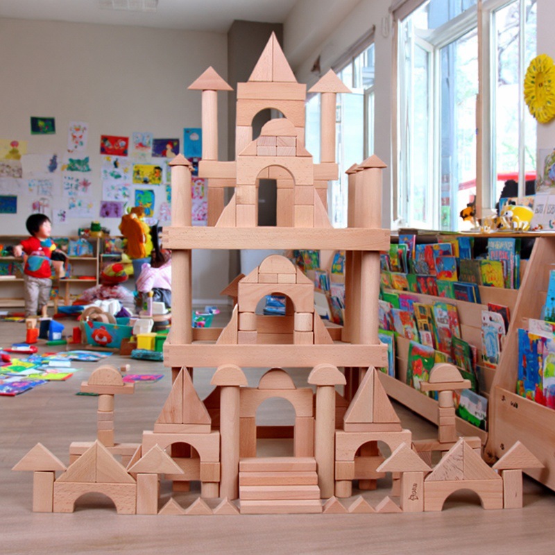 Kindergarten Large Particle Building Block Toys Super Large 182 Pieces Pure Beech Wood Solid Solid Building Blocks