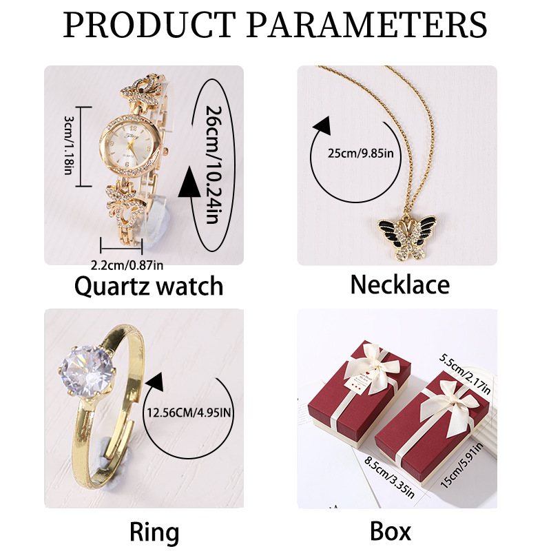Women's Gift Set, Full Diamond Watch, Stainless Steel Necklace, Butterfly Jewelry, Gift for Mom on Chinese Valentine's Day, Valentine's Day Gift