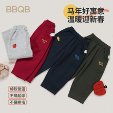 BBQB儿童裤子新年秋冬装女童加绒裤子保暖男童运动裤马年加厚卫裤