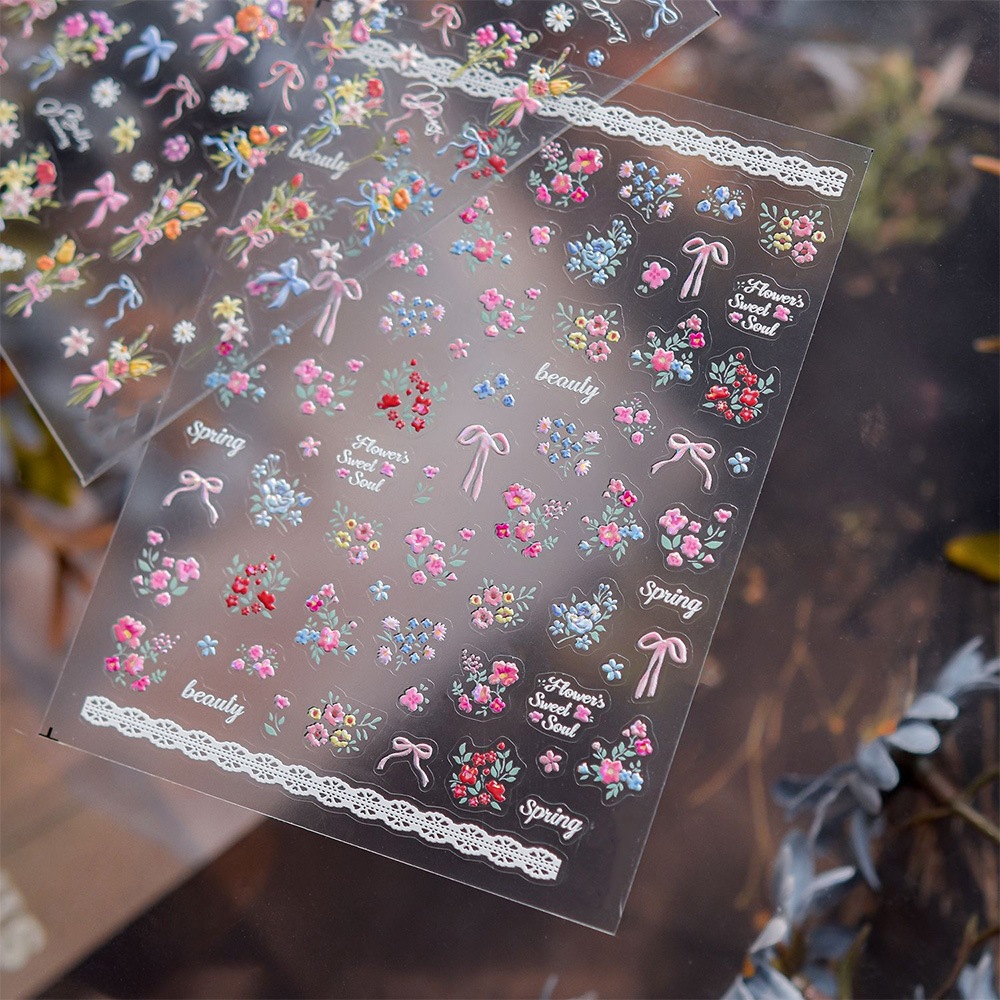 Crystal Diamond Embossed Nail Stickers, Popular Fairy-Themed Children's Nail Stickers, Spring Bouquet Nail Decoration Stickers