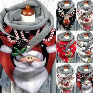 外贸欧美带扣仿羊绒印花围脖围巾三角巾