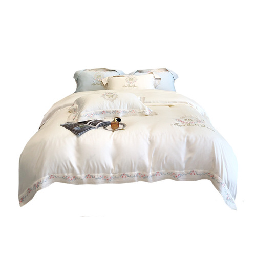 Light luxury embroidery 140 count Australian cotton pure cotton embroidery four-piece set of cotton pastoral silky naked sleeping long-staple cotton sheets