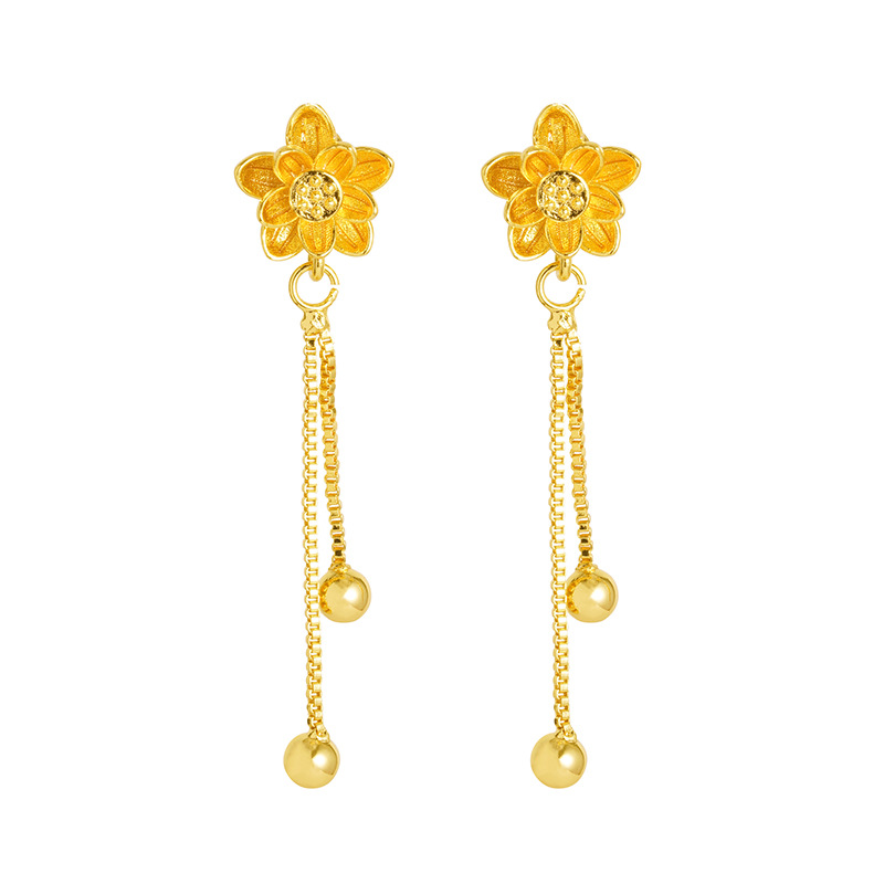 Pendientes de loto de estilo chino pendientes de flores retro elegantes de las mujeres estilo antiguo arena oro imitación oro diseño sentido Pequeño Libro Rojo popular image 7