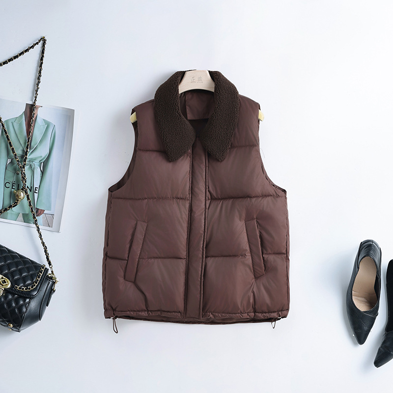 Algodón chaleco mujer otoño y invierno 2025 nuevos productos coreanos con la solapa vestimenta de algodón estilo europeo y americano chaleco de hombro chaqueta de moda