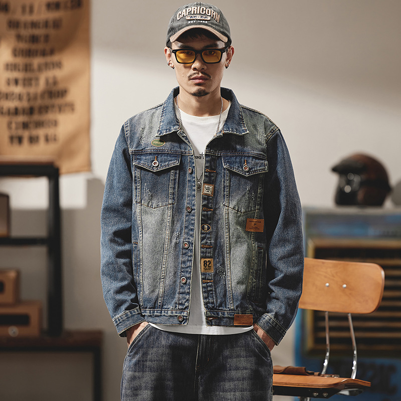 Herramientas, chaqueta de vaqueros masculina transfronteriza, suministro de Amazon, moda suelta, moda guapo, chaqueta de vaqueros de locomotora