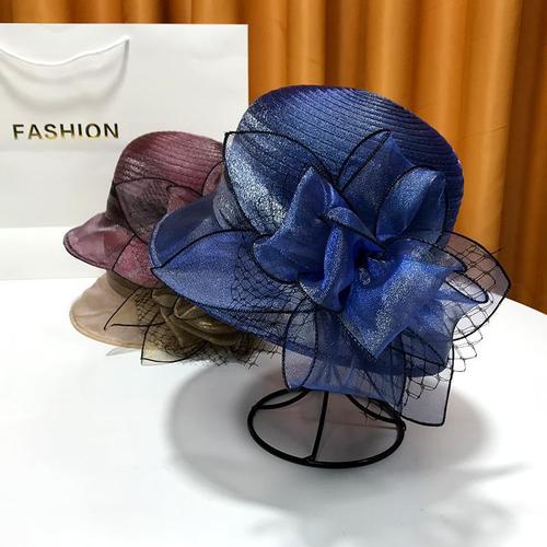 French style hat for women, English bohemian chiffon outdoor lady spring and summer flower elegant hat, sun protection hat, bucket hat