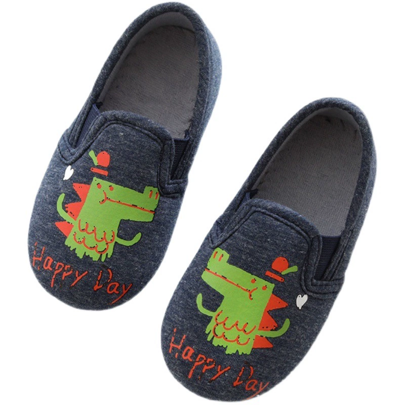 Весенне-осенние домашние тапочки для мальчиков с мультяшными крокодилами, Детские хлопковые повседневные домашние мягкие туфли на плоской подошве