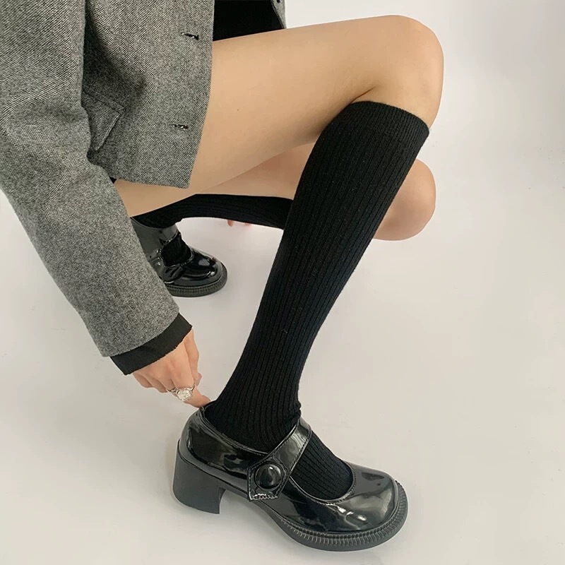 纯色小腿袜子女棕咖色棉袜日系中筒袜jk及膝袜显瘦长筒袜堆堆袜潮|undefined