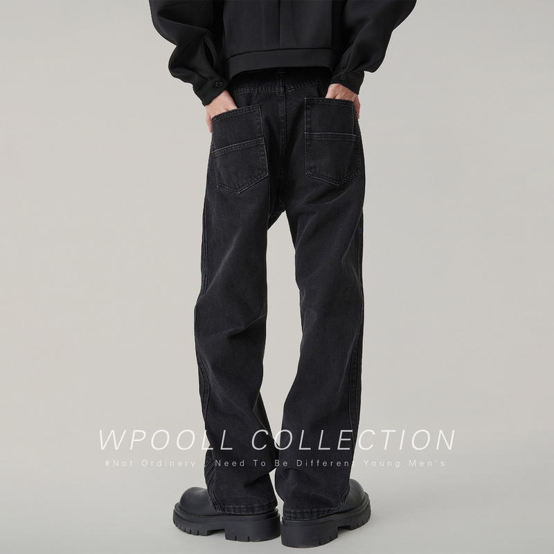 American-Style Black Straight-Leg Jeans for Men, Autumn and Winter High Street Fashion, Loose Casual Washed Men's Fleece-Lined Pants American-Style Black Straight-Leg Jeans for Men, Autumn and Winter High Street Fashion, Loose Casual Washed Men's Fleece-Lined Pants