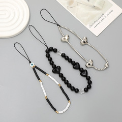 New Yi Lian Heart Bead Phone Chain for Girls, Simple and Versatile Short Wrist Strap Phone Case Lanyard Anti-Lost Chain