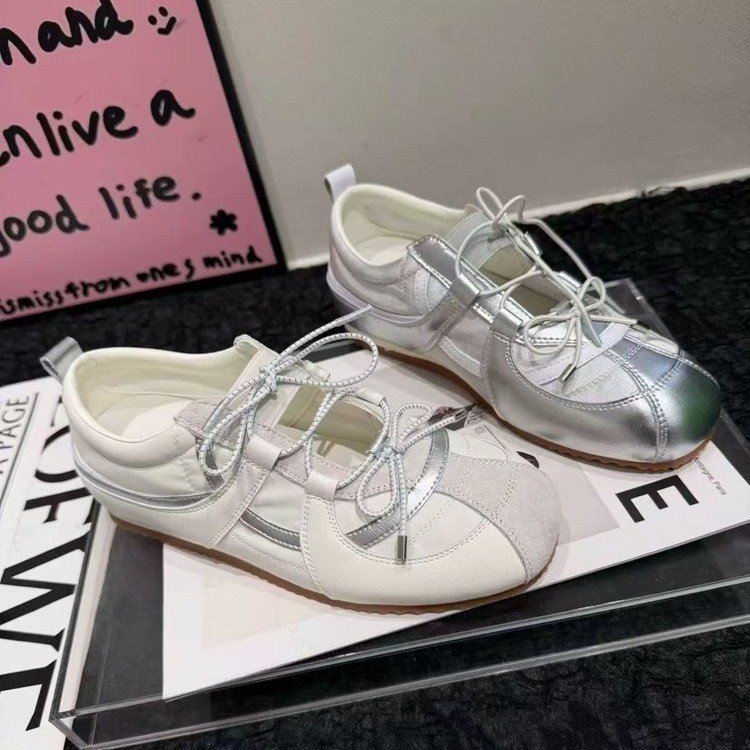 5cm Height Increasing Sweet Girl German Training Women Genuine Leather Korean Style Sports Ballet Mary Jane Silver_vogvips.com
