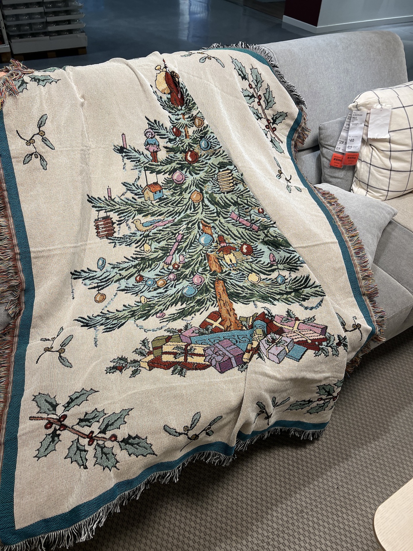 Frohe Weihnachten Weihnachtsbaumdecke Wandteppich_voghion.com