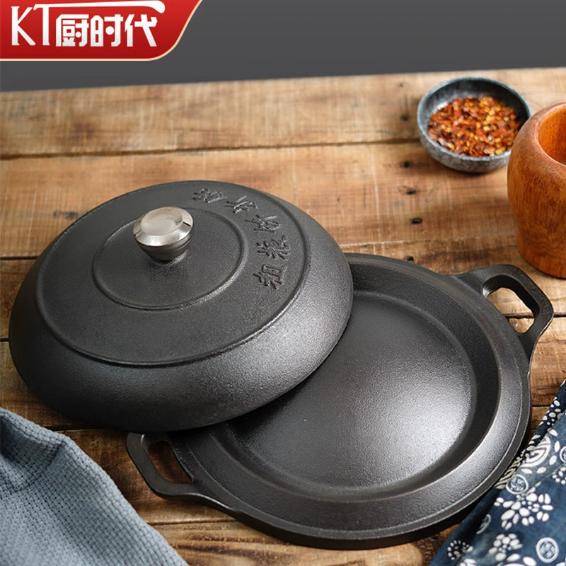 Чугунный желтый горшок 25 см утолщенная старомодная форма для торта из грубого зерна без покрытия Сковорода для блинов с антипригарным покрытием