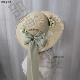 母亲节礼物手工diy草帽帽子diy花朵草帽遮阳帽女夏大檐帽材料包