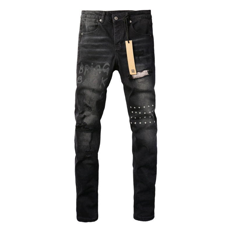 High Street Foreign Trade Ksubi Men's Slim Fit Skinny Jeans Trendy Brand Ripped Patch Temu Jeans 3015