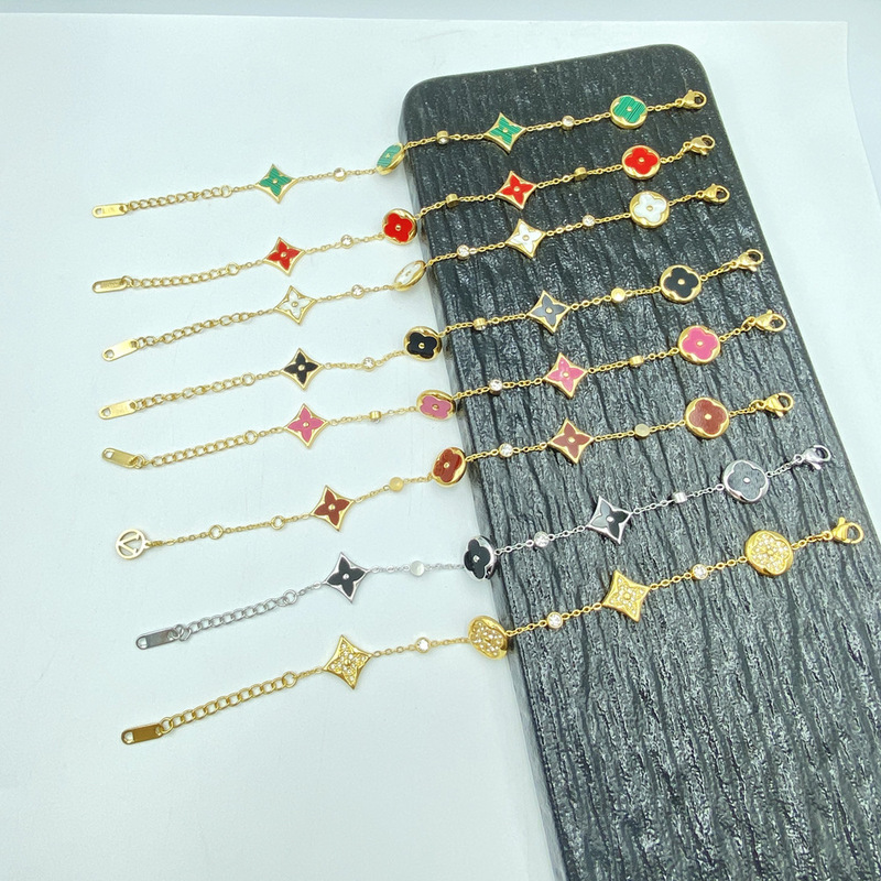 Dropshipping Stainless Steel Flower-Shaped Black Fashion Ins Necklace Earrings Bracelet Cross-Border Hot Sale