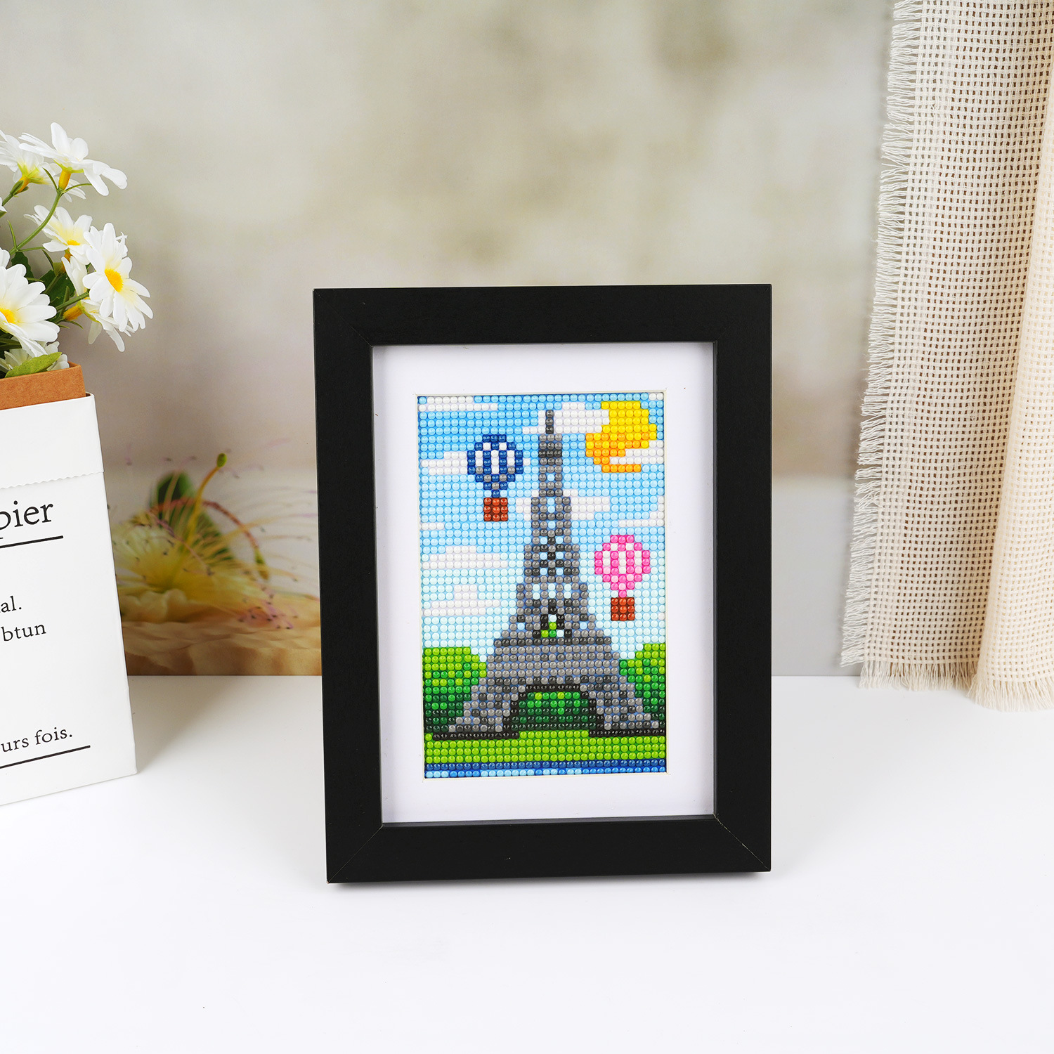 Estación independiente transfronteriza 5D pintura de diamantes 5 * 7 pulgadas sin marco de fotos edición mundial de dibujos animados digitales paisaje de píxeles