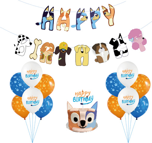 Cross-border new game dog theme set, flag banner, cake insert, latex balloon party supplies