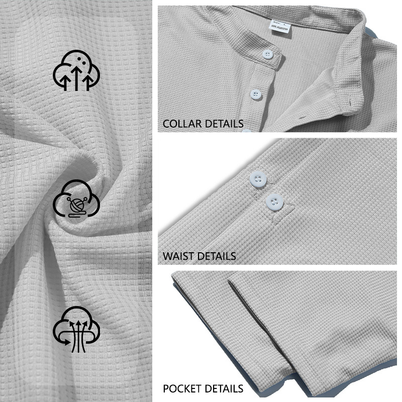 26 Cross-Border Summer Mid-Sleeve Waffle Casual Business Loose Stand-Up Collar Buttoned Polo Shirt For Men_voghion.com