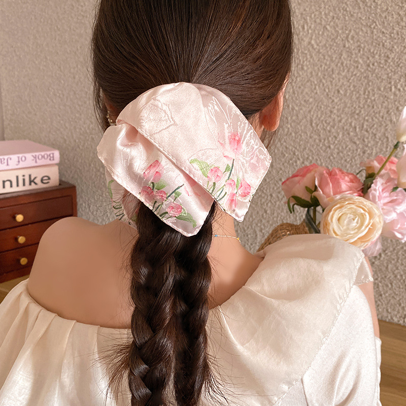 Nueva bufanda cuadrada de satén manchada retro china, lazo para el cabello de intestino grueso para mujer, cabello de gran tamaño atado, cuerda cuadrada para el cabello, accesorios para el cabello