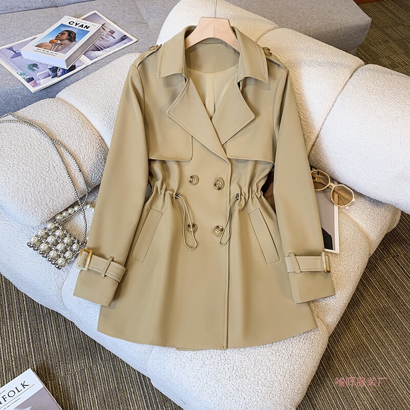 Women's Mid-Length Blazer-Style Trench Coat, 2026 Spring New Style, Waist-Cinching, Versatile, Slimming, Petite-Friendly, Spring and Autumn, Khaki Color