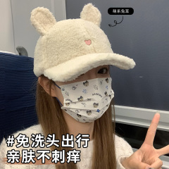 野球帽の子供2024秋冬の顔が小さくて、暖かくてかわいい子羊のぬいぐるみのウサギの耳のアヒルの舌帽